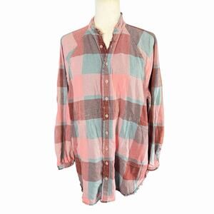 We The Free Summer Daydream Plaid Button down Pink Bohemian Boho Hippie Preppy